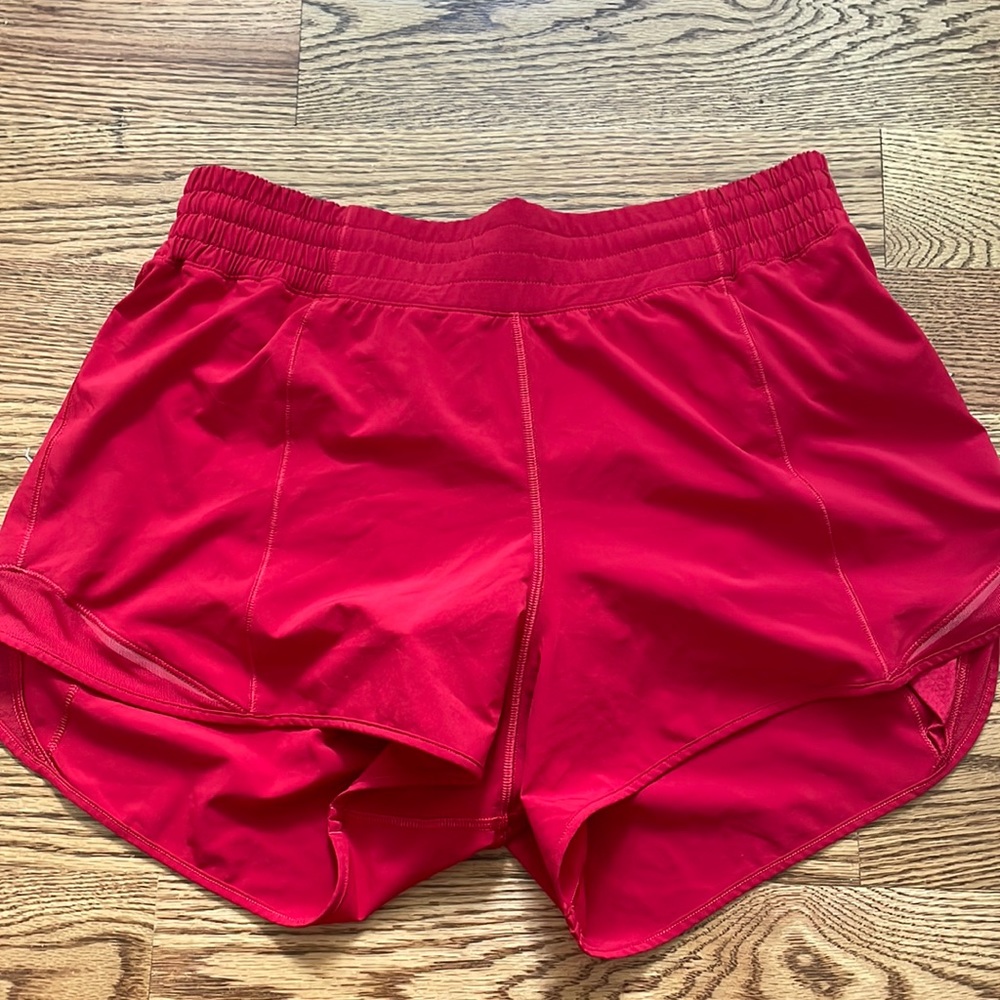 Red Lululemon shorts. Very comfy!